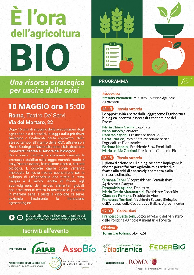 INVITO: È l’ora dell’agricoltura bio. Una risorsa strategica per uscire dalle crisi Roma, 10 maggio, ore 15.00