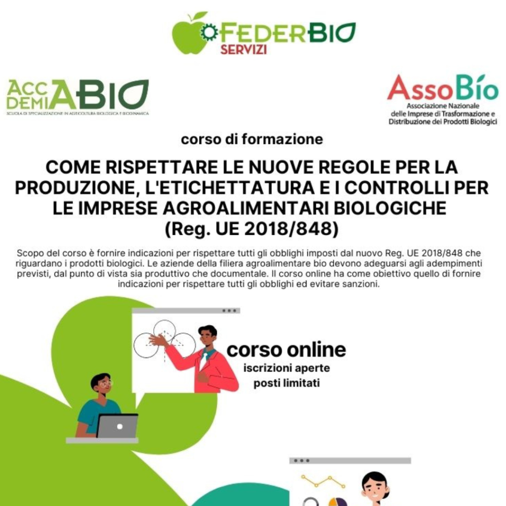 CORSO DI FORMAZIONE - Come rispettare le nuove regole per la produzione, l'etichettatura e i controlli per le imprese agroalimentari biologiche (Reg. UE 2018/848) (Reg. UE 2018/848)